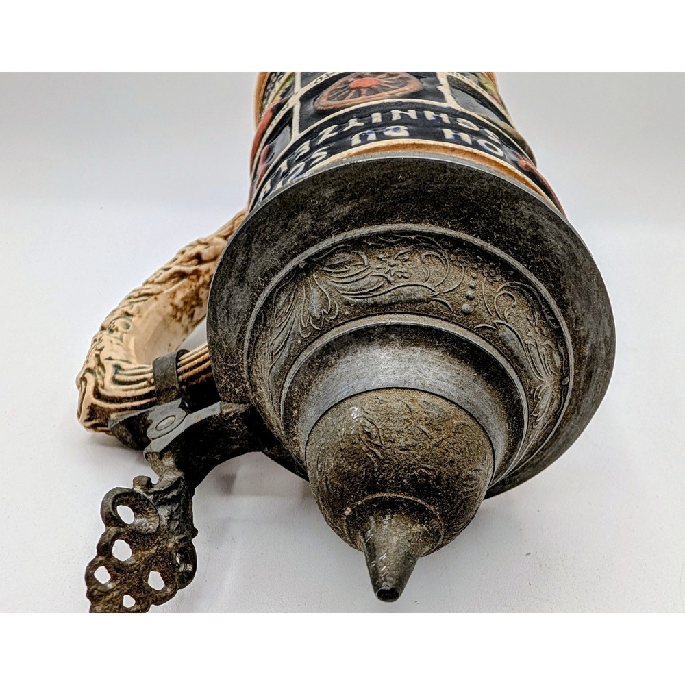 Vintage German Schnitzelbank Beer Stein Lidded Stoneware Mug Relief Folk Art - Picture 10 of 13
